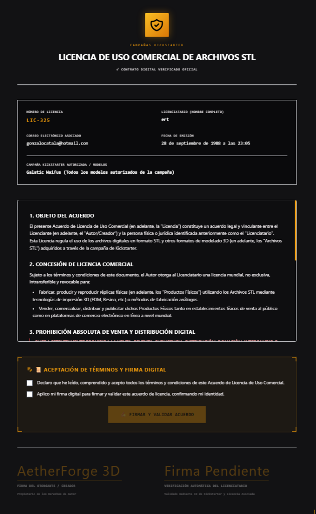 Certificado de Licencia Comercial con Términos